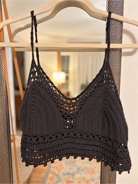 Ecoté Black Crochet Bralette Crop Top L/G Boho Festival